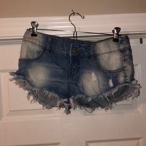 Distressed jean shorts